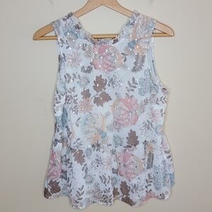 LOFT | Floral & Metallic Polka Dot Peplum Tie Back Tank Blouse Size XS